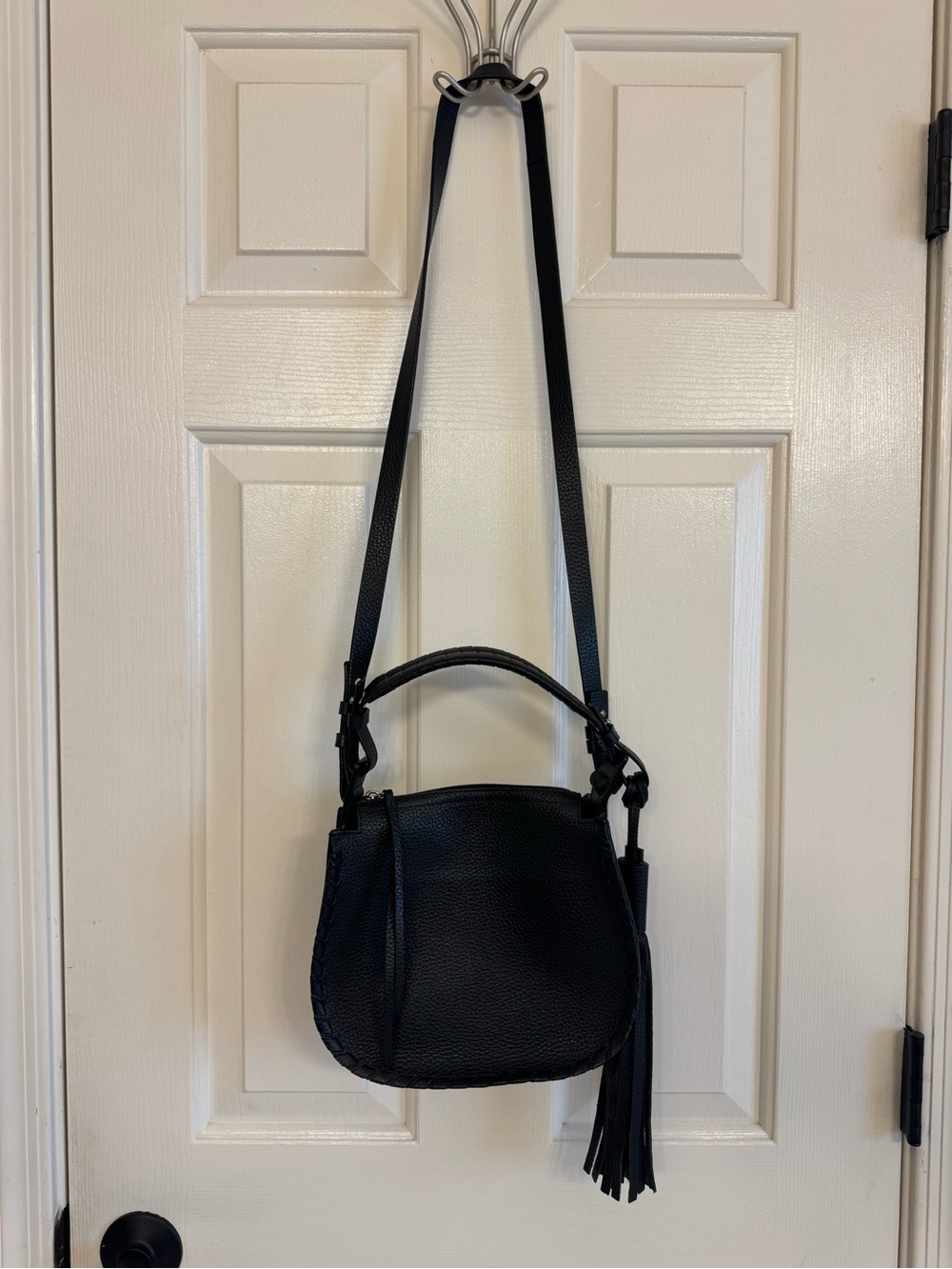 AllSaints Black Leather Whipstitch Crossbody Bag